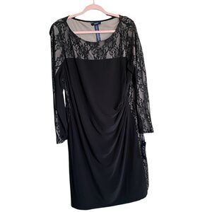 NWTS Chaps Petite Black Sheath Dress Lace Party Cocktail Long Sleeve 20 Lined